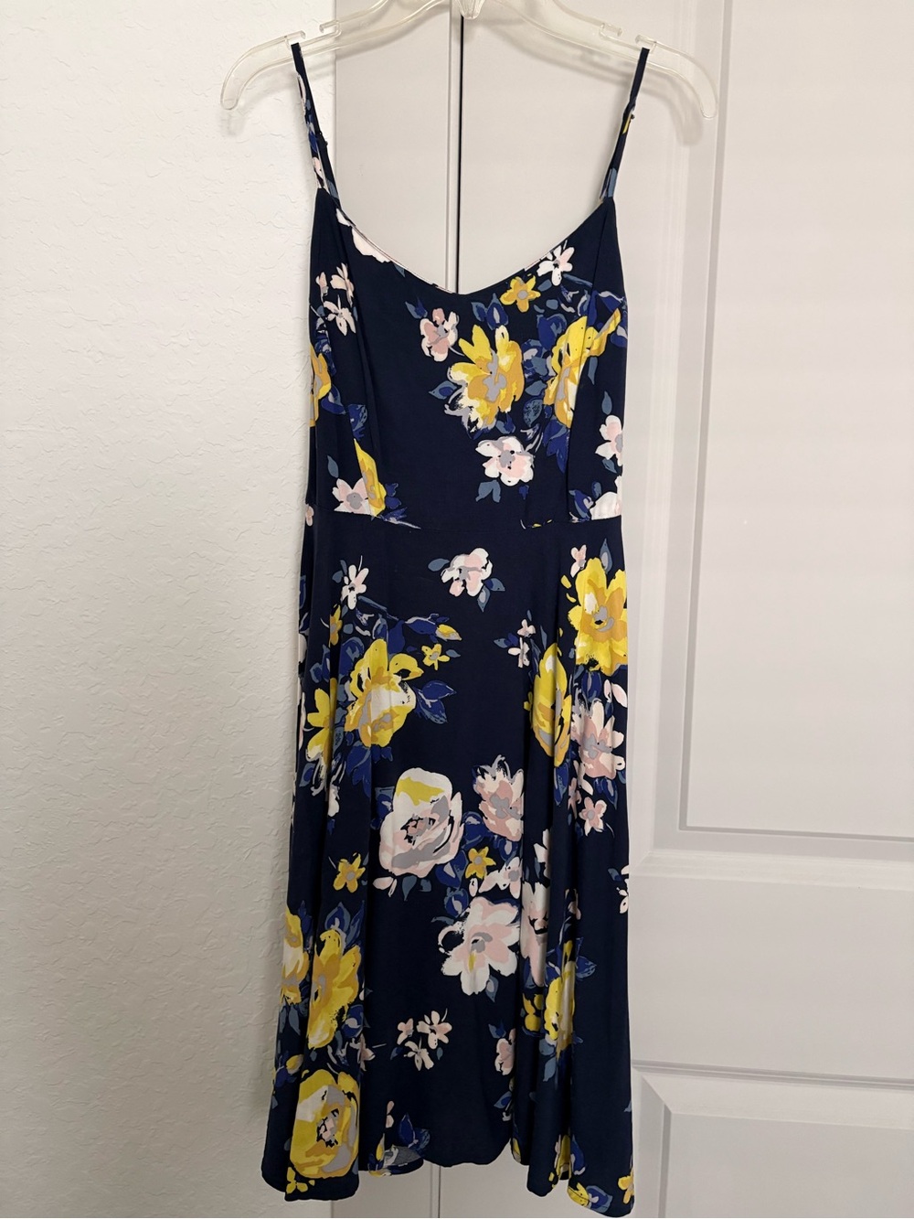 Old Navy Navy Midi Dress with Yellow & Pink Floral Print